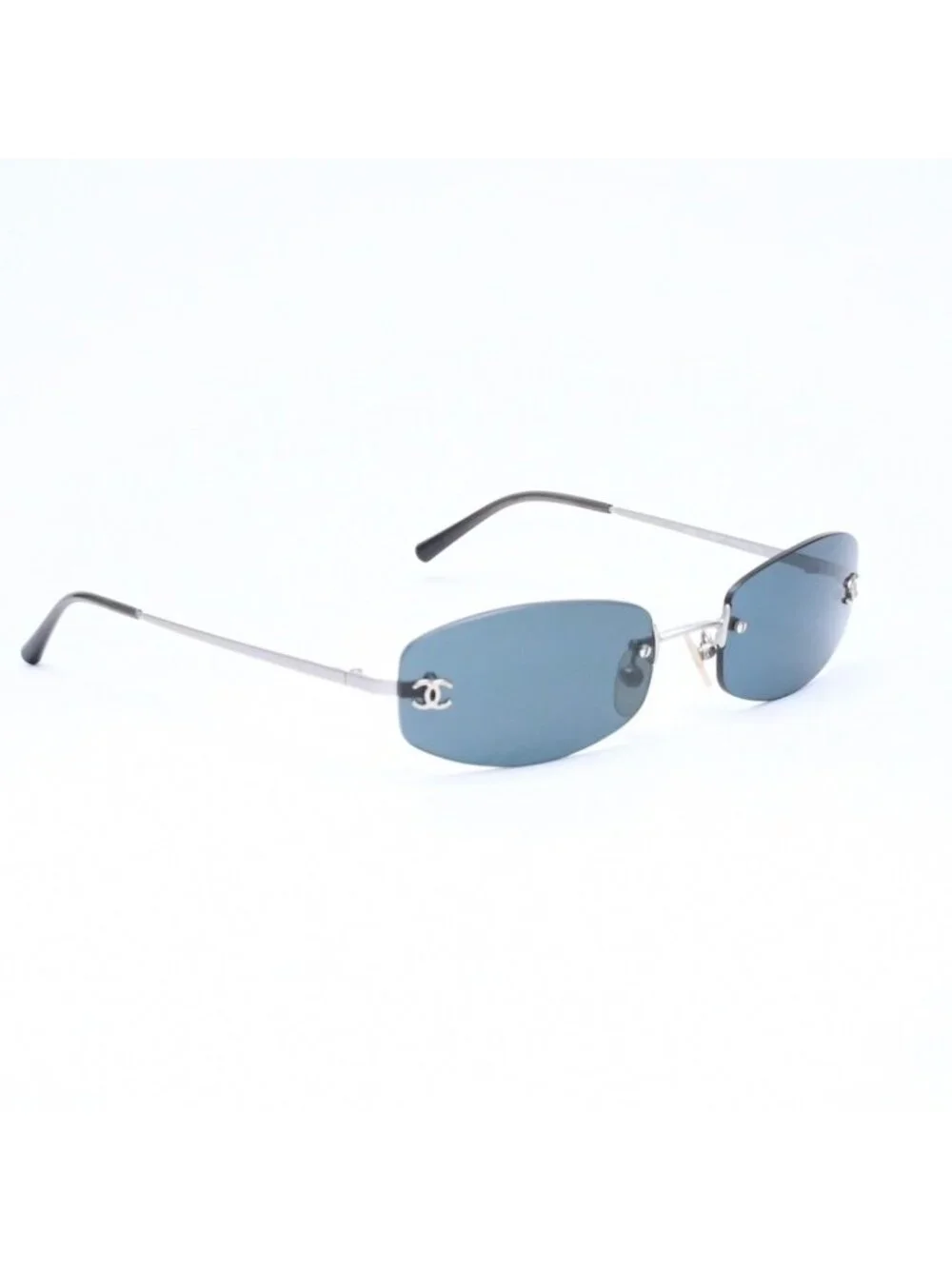 Chanel Rimless Sunglasses Eyewear CC Logo Silver Black